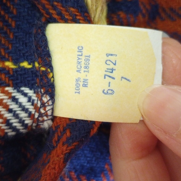 Vintage Plaid Skirt. Size 7, Red Blue Yellow White. Pockets, Tan Rope Trim - Picture 4 of 5